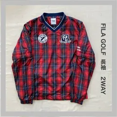 FILA　フィラ　GOLF　ゴルフ　スポーツ　ロゴ刺繡　秋物　ジャンパー　アウター　かぶり　チェック　2WAY　長袖　半袖　シャカシャカ　ゴルフウェア　メンズ　L