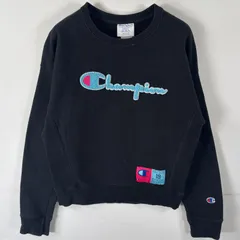 古着 チャンピオン Champion スウェット リバースウィーブ トレーナー クルーネック ビッグロゴワッペン SMALL  ブラック レディース