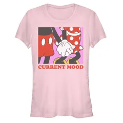 【送料無料】 ディズニー レディース Tシャツ トップス Disney's Mickey Mouse And Minnie Current Mood Juniors' Graphic Tee Light Pink