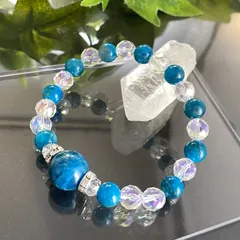 【一点物】ブルーアパタイト×オーラ水晶★BD066天然石ブレスレット新品
