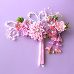 ❁つまみ細工ピンクタッセル＆下がり付き和装髪飾りセット ❁和装・着物・浴衣・卒園式・卒業式・七五三＜送料込み＞