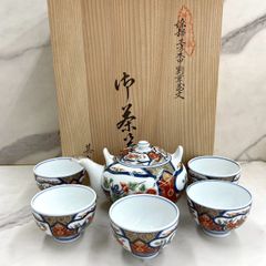 D-5 京焼 清水焼 京泉窯 茶器揃 急須 湯呑5客 湯冷まし 木箱入 湯のみ