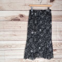 美品 レディース スカート マーメイドスカート 黒 クロ ブラック 白地 花柄 (2760 bbb250)