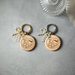 マタニティマーク 木製 キーホルダー パールリボン リボン