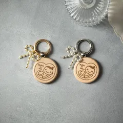 マタニティマーク 木製 キーホルダー パールリボン リボン