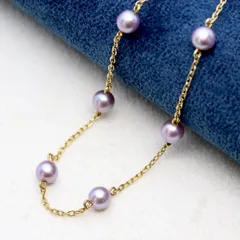 381【タサキ】K18 パール　パープル系　ステーション　ネックレス 381【タサキ】K18 パール パープル系 ステーション ネックレス