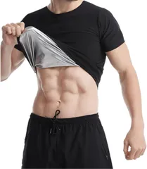 PLEAVIT サウナスーツ 半袖 メンズ 発汗 Tシャツ インナー ランニング 洗濯可(シルバー,  L-XL)