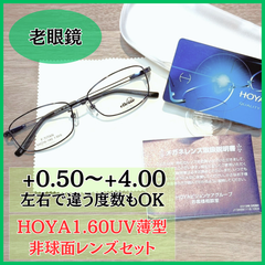 ★ＨＯＹＡ薄型・非球面レンズ付き／ellesseチタンフレーム老眼鏡／超弾性テンプル／ネイビーブルー