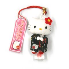 新品 ハローキティ きもの ストラップ 根付 ちりめん プレゼント 黒
