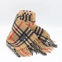 美品 バーバリー マフラー ライトブラウン チェック柄 カシミヤ100％ メンズ/レディース OKZ 2000000 NSK