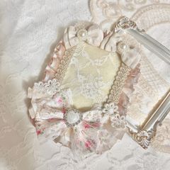 【トレカケース 003】B8 もこもこくま耳×お花リボン ベージュ