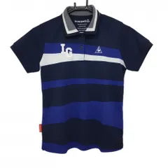 ★特価★【美品】ルコック 半袖ポロシャツ ネイビー×ブルー ボーダー 襟織生地 レディース M ゴルフウェア le coq sportif