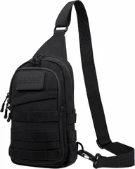 K'z Store MIL-TEC ミルテック クロスボディバッグ ショルダーバッグ メンズ 無骨 700Dポリエステル製 防水 軽量 拡張可能 MOLLEシステム マルチポケット アウトドア 通勤 通学(ブラック)