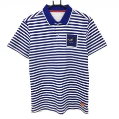 【美品】ルコック 半袖ポロシャツ ブルー×白 ボーダー  メンズ L ゴルフウェア le coq sportif