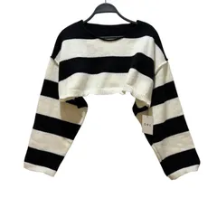 新品未使用タグ付きGRLグレイルボーダー白黒ホワイトブラック長袖ニットショート丈着痩せM