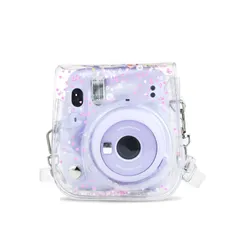 【特売】HIYQIN チェキケースFUJIFILM instax mini 12/11/9/8+/8ケース 可愛いカメラバッグ ショルダーストラップ付き PVC透明（ピンクハート）