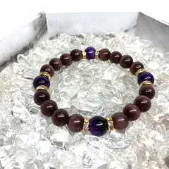キャッツアイ(パープル)×パープルタイガーアイ パワーストーン ブレスレット (ゴールド) メンズ・レディース　男性・女性　数珠ブレス 開運 [23]