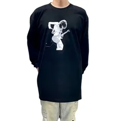 オリジナル ビッグ ロンT 長袖 Tシャツ ジミーペイジ レッドツェッペリン 幻惑されて バイオリン弓弾き レスポール ギター ロック バンド ギタリスト 黒 ブラック 2XL(3L) 3XL(4L) 大きい オーバー サイズ メンズ レディース ユニセックス