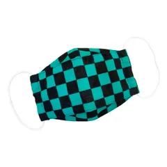 布マスク 子供用マスク 日本製 大臣マスク ガーゼ 洗える 和柄マスク 炭治郎 きめつマスク きめつ たんじろう ★グリーン＆ブラック 市松模様 【M510】