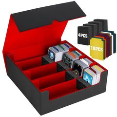HIMOMO デッキケース 3200枚以上収納 大容量 4列、マグネットローダー トレカケース用 ケース PU レザー 縦型ゲームカードボックス、10つの仕切り付きトレカケース デッキケース カード PUレザー ストレージボックス カードケース トレーディ 1
