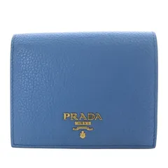 極美品　箱付き　PRADA プラダ　折り財布　サフィアーノレザー　ブルー PRADA サフィアーノレザー 二つ折り財布 ライトブルー 箱付き