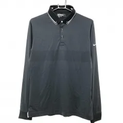 ★SALE価格★【超美品】ナイキ 長袖ポロシャツ 黒×グレー フロント一部・背面メッシュ調 袖ロゴ刺しゅう 襟ライン メンズ M ゴルフウェア NIKE