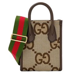 グッチ GUCCI バッグ レディース ブランド ハンドバッグ ショルダーバッグ 2way ジャンボ GG ミニトートバッグ キャンバス ベージュ ブラウン 699406 ミニバッグ 小さめ おしゃれ 【中古】