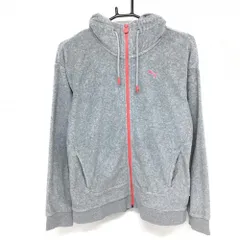 ★SALE価格★プーマ ジップパーカー グレー×サーモンピンク フード内側ボーダー パイル地 レディース L ゴルフウェア PUMA