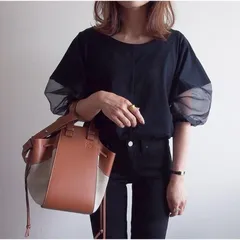 40代 ブラウス きれいめ レディース プルオーバーTシャツ 春秋 オシャレブラウス パフスリーブ チュール切り替え 無地 韓国風 ブラウス トップス xzjhjay#