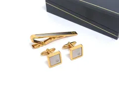 ■美品■ dunhill ダンヒル カフスボタン ネクタイピン アクセサリー ビジネス 紳士 2点セット メンズ ゴールド系×シルバー系 DJ7497