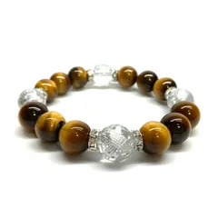 12mm 四神獣銀彫水晶×タイガーアイ パワーストーン ブレスレット天然石 運気上昇 金運 ギャンブル運 お守り 青龍 白虎 玄武 朱雀 （シルバー）メンズ・レディース　男性・女性　数珠ブレス 開運 [15]