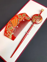 櫛笄 蒔絵 螺鈿 蔦図 木彫 蒔絵 螺鈿細工 櫛笄セット」 - 正尚堂