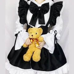 メイド服 ワンピース 長袖　未使用  女性用 男性用 ゴスロリ ゴシック ロリータ エプロン ドレス ヘッドリボン 膝丈 大人可愛い ガーリー 原宿系 ファッション コスプレ 仮装 カフェ