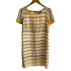 UNTITLED(アンタイトル) ワンピース サイズ2 M レディース美品  - ダークイエロー×白×グレー クルーネック/半袖/ひざ丈/ボーダー