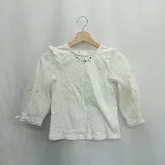 ◇ ⊂ mezzo piano メゾピアノ 綿 ビジュー 花柄刺繍 キッズ 長袖 カットソー サイズ130 ホワイト 女の子 E  【1412090020773】