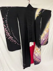 【仕立上がり】振袖　成人式　卒業式　晴れ着　黒　桜　花柄　M　４