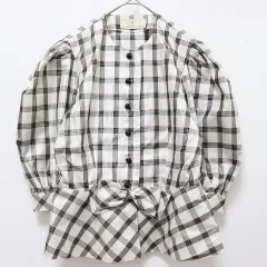 Belle Bonita ヴィンテージ ブラウス ラメ チェック リボン シルク混 891784nのサムネイル