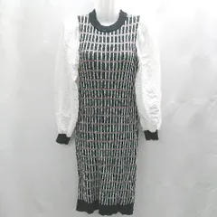 ◇ ⊇ JUNOAH ジュノア 総柄 長袖 膝丈 ワンピース サイズM ブラック系 レディース E  【1502060039185】