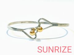 925/14K Tiffany & Co. ティファニー フック＆アイ ダブルハート バングル ブレスレット スターリングシルバー【K1165】