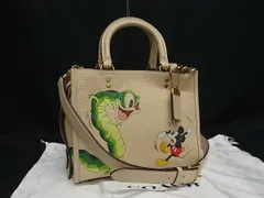 ■極美品■ COACH コーチ CH461 ディズニーコラボ ミッキーマウス レザー 2WAY ハンドバッグ ショルダー 斜め掛け クリーム系 FH0705