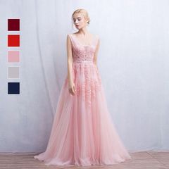 カラードレス ロングドレス 袖なし ウェディングドレス ウエディングドレス 結婚式 二次会 披露宴 花嫁 演奏会 発表会 ピンク ワインレッド