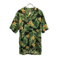 KALAHEO カラへオ 90s USA製 レーヨン オールド 総柄 半袖 アロハシャツ S ブラック×グリーン メンズ 古着