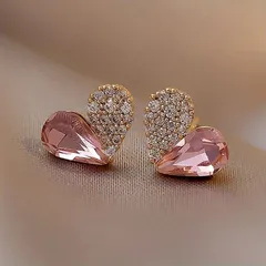 ハート型ピアス クリスタル入り 可愛い ギフトに最適 シルバー ピアス アクセサリー ピンク