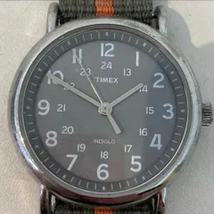 TIMEX 腕時計 INDIGLO 時計 watch ラウンド ステンレス スチール 2016 STAINLEES STEEL BACK WR 30 M CR CELL Y2 布 ベルト ネジ巻き