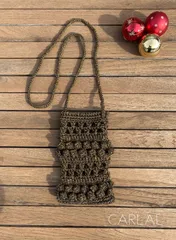 【冬季限定】キラキラクロッシェスマホポシェット　ショルダー　ブラックゴールド