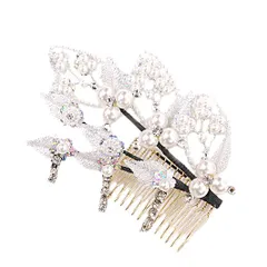 髪飾り 成人式 振袖 前撮り 袴 花 浴衣 夏祭り 花火大会 シルバー 白 パール ラインストーン 下がり かんざし コーム シンプル No.9-4568