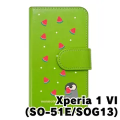 【新品未使用】Xperia 1 VI SO-51E SOG13 エクスペリア1VI スマホケース 手帳型 (色：グリーン×柄：ペンギンとスイカ)moimoikka ペンギン 動物 flip2-so51e-gr-20139