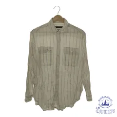 ☆美品☆ トップス シャツ シンプル おしゃれ 長袖 レディース ストライプ ホワイト 7 麻100％ 901-13183 送料無料 古着