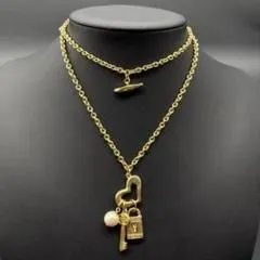 希少/美品/Vintage■GIVENCHY ジバンシー ネックレス チョーカー ロング/2WAY デザイン ハート/パール/鍵 キー 南京錠■ゴールド男女兼用