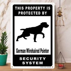 雑貨【German Wirehaired Pointer/ジャーマン・ワイアーヘアード・ポインター】  Dog ドッグ  犬    メタルポスタ―　Security  セキュリティー 警告  ヤードサイン メタルプレート  ブリキ看板  -144